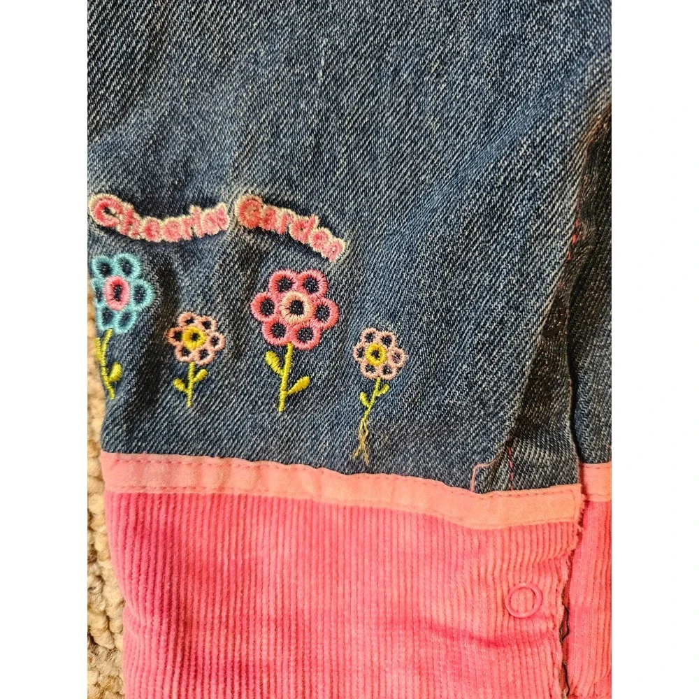 Vintage Cheerios Kids Denim Overalls Striped Turtleneck Set Pink Blue 90s Floral
